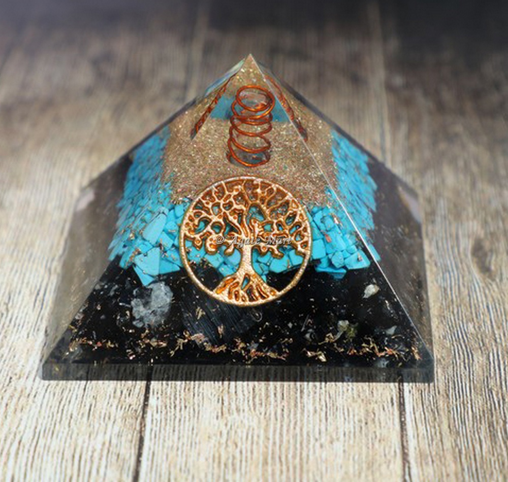 Black Tourmaline With Turquoise EMF Protection Orgonite Pyramid