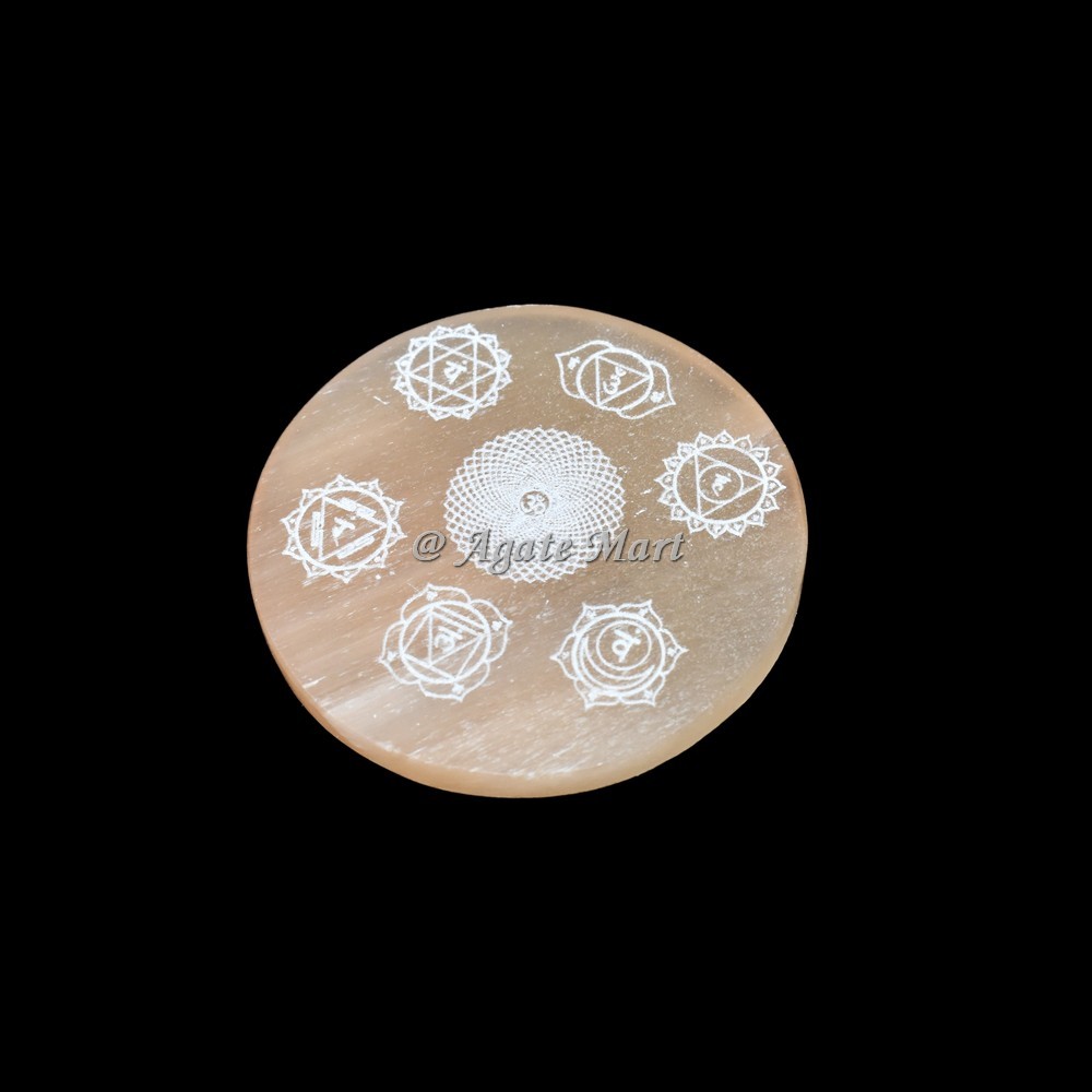 Seven Chakra Engraved Orange Selenite Charging Plate