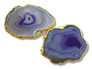 Violet Onyx Agate Slices Electroplated Coaster