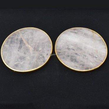 Rose Quartz Round Gold Plated Coaster