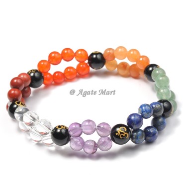 Engraved Om Seven Chakra Double Line Bracelet
