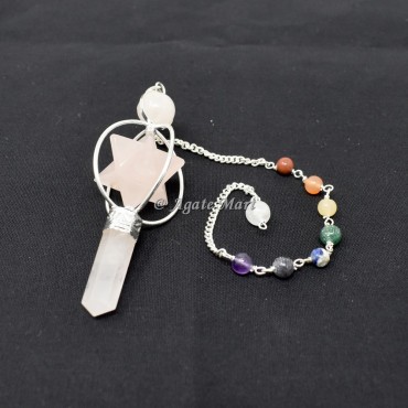 Rose Quartz Merkaba Star 7 Chakra Pendulum
