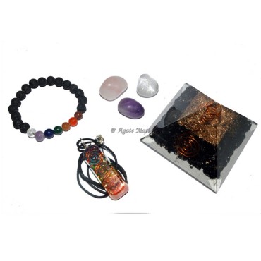 Black Tourmaline And Lava Crystals Chakra Bracelets Positive Mind Crystal Set