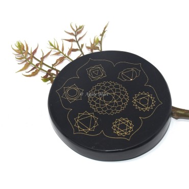 7 Chakra Engraved Coaster On Black Agate