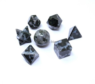 Moss Agate Sacred 7 pcs Geometry  Set