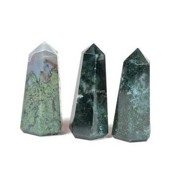 Moss Agate Faceted Obelisk