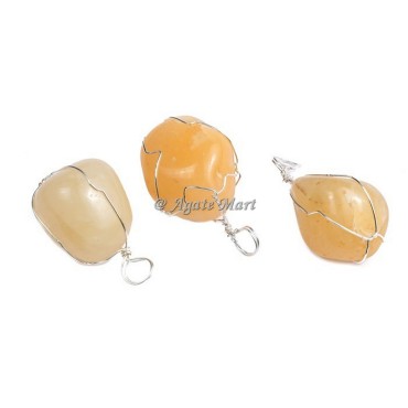 Golden Quartz Tumbled Pendant with thin Wraped