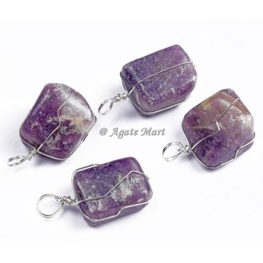 High Quality Amethyst Tumbled Pendant with Wraped