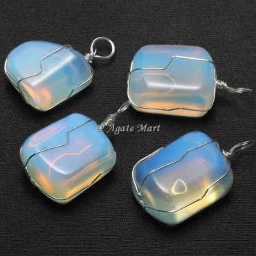 Opalite Tumbled Pendant with Wraped
