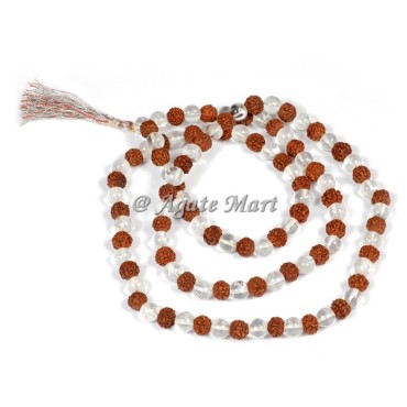 Crystal Quartz With Rudraksha Prayer 108 Beads Japa Mala