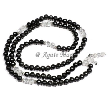 Black Agate With Crystal Quartz Prayer 108 Beads Japa Mala
