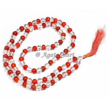 Carnelian With Crystal Quartz Prayer 108 Beads Japa Mala