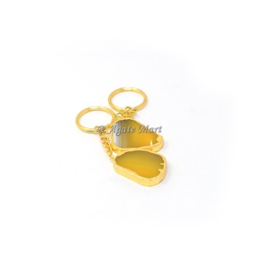 Yellow Onyx Electroplated Slice Keychain