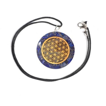 Lapis Lazuli Engraved Flower of Life Orgonite Crystals Pendants