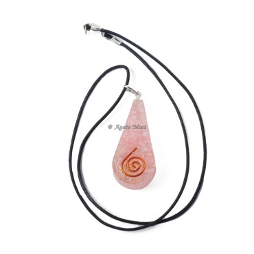 Rose Quartz Tear Drop Orgone Emf Protection Pendant