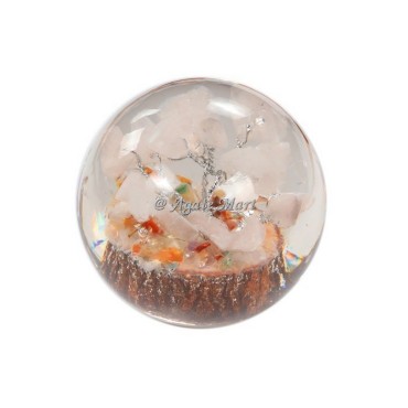 Rose Quartz Stone Tree in Orgonite Crystals Sphere