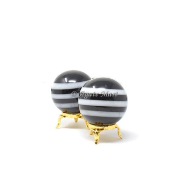 Bonded Black And White Agate Crystals Sphere With Brass Stand