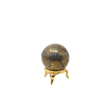 Pyrite Stone Crystals Sphere With Brass Stand