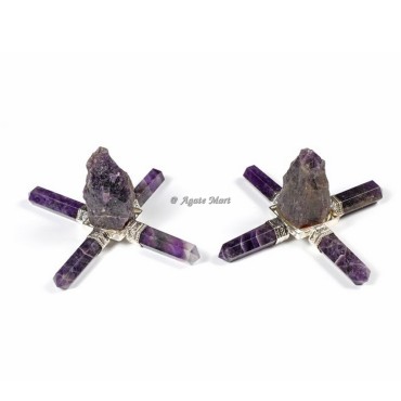 Amethyst four Pencils with Shiva Lingam Crystals Energy Generator
