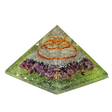 Amethyst Orgone Emf Protection Pyramid with Peridot Stone