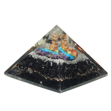 Black Tourmaline Orgone Emf Protection Pyramid with seven chakra Stone