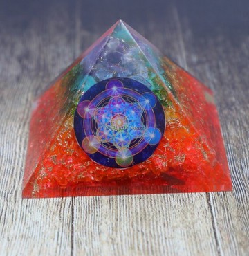 7 Chakra Layer With Metatron EMF Protection Orgonite Pyramid
