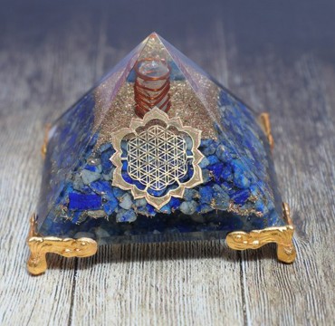 Lapis Lazuli With Flower Of Life Stand EMF Protection Orgonite Pyramid