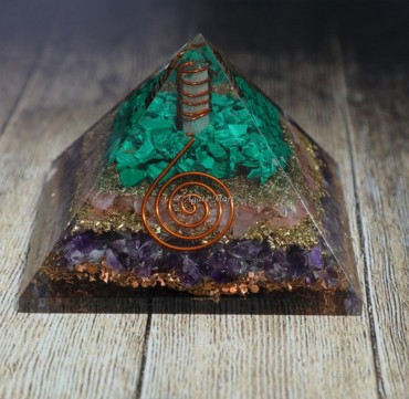 Amethyst Rose Malachite EMF Protection Orgonite Pyramid