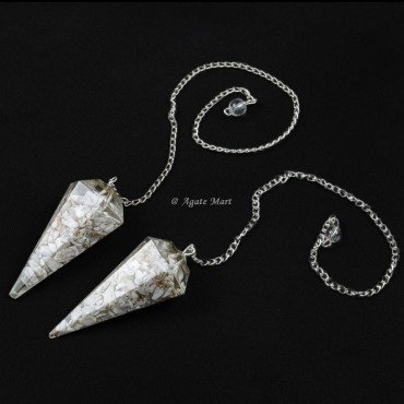 Howlite Orgonite Pendulum with Silver Chain