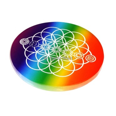 Selenite Rainbow Chakra With Seed of life Engraved Charging Coaster