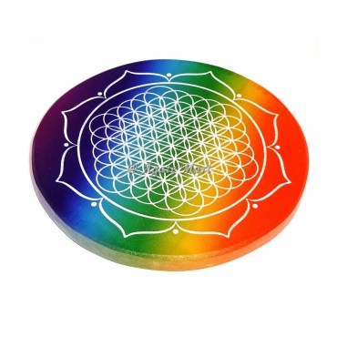 Healing Yantra With Flower of life Engraved on Rainbow Selenite Charging Cercle