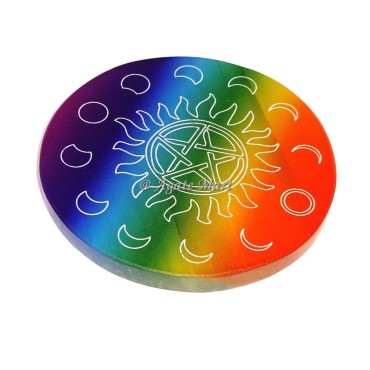 Healing Moon Phases Engraved On Rainbow Selenite Charging Plate