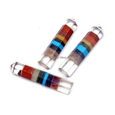 Seven Chakra Bonded Crystal Quartz Faceted Pencil
