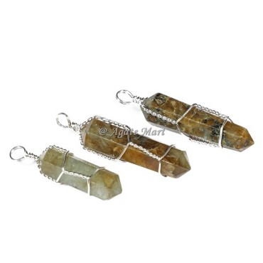 Labrodrite with Double Terminated Wire Wrap Faceted Pencil Pendant