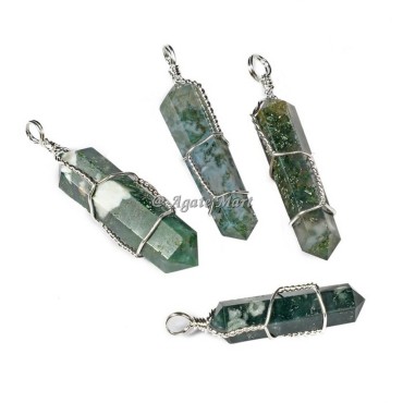 Tree Agate with Double Terminated Wire Wrap Faceted Pencil Pendant
