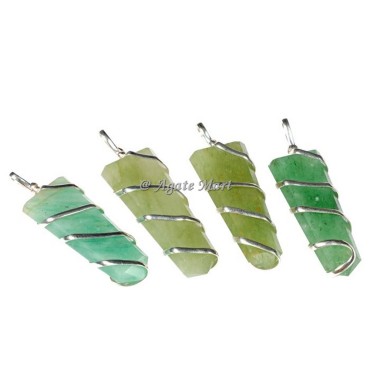 Wire Wrap Green Aventurine Faceted Pencil Pendant
