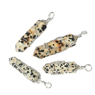 Dalmation with Double Terminated Wire Wrap Faceted Pencil Pendant