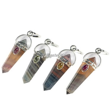 Multi Fluorite with different Stone Faceted Pencil Pendant