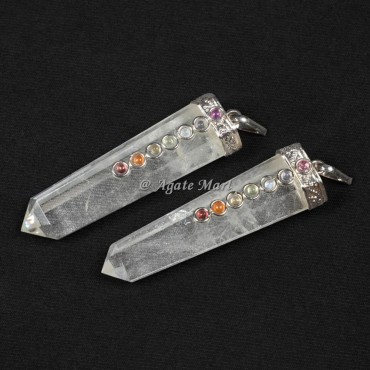 Crystal Quartz with Seven Chakra Stones and Cap Faceted Pencil Pendant