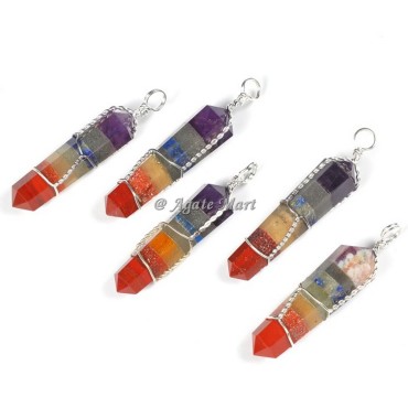 Bonded Seven Chakra with Double Terminated Faceted Pencil Pendant