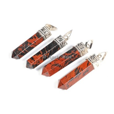 Mahagony Obsidian with Silver Cap Faceted Pencil Pendant