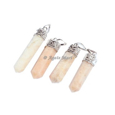 Cream Moonstone with Silver Cap Faceted Pencil Pendant