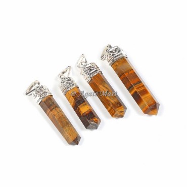 Tiger Eye with Silver Cap Faceted Pencil Pendant