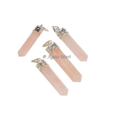 Rose Quartz with Silver Cap Faceted Pencil Pendant