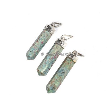 Ruby Zoisite with Silver Cap Faceted Pencil Pendant