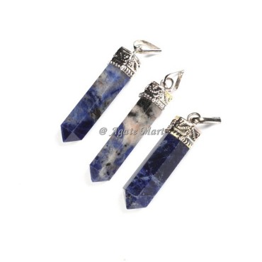 Sodalite with Silver Cap Faceted Pencil Pendant