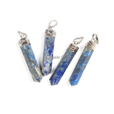 Lapis Lazuli with Silver Cap Faceted Pencil Pendant