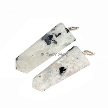 Flat Rainbow Moonstone Faceted Pencil Pendant