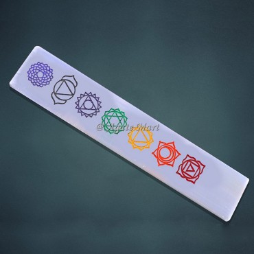 Rainbow 7 Chakra Engraved Selenite Plain Wand