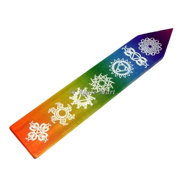 Rainbow Selenite Chakra Engraved Wand